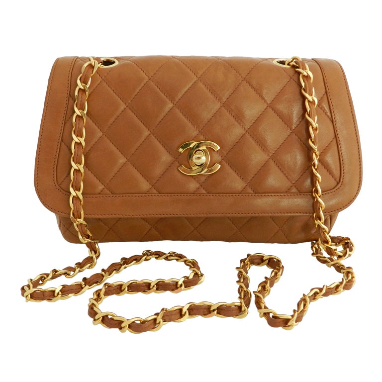 Chanel Classic Vintage Cross Body bag purse Cognac at 1stDibs