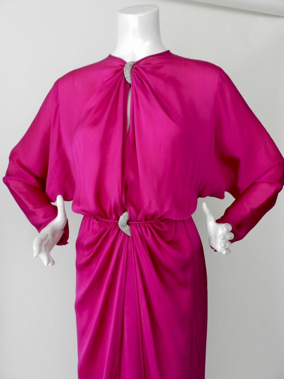 Women's Valentino Fuchsia Silk Gown with Rhinestones