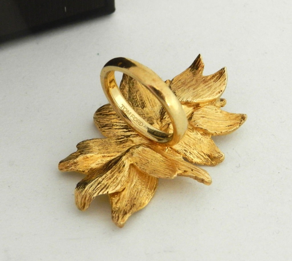 Tom Ford Sterling and Gold Plate Leaf Ring In Excellent Condition In Toronto, ON