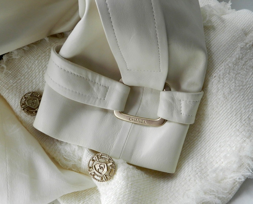 Chanel 2008 P Ivory Lambskin Leather Jacket Dress & Belt 6