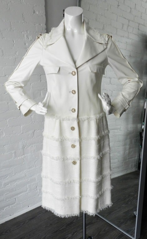 Women's Chanel 2008 P Ivory Lambskin Leather Jacket Dress & Belt