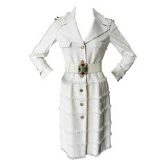 Chanel 2008 P Ivory Lambskin Leather Jacket Dress & Belt
