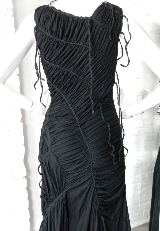 Issey Miyake Black Ruched Dress with Jute Fringe 2