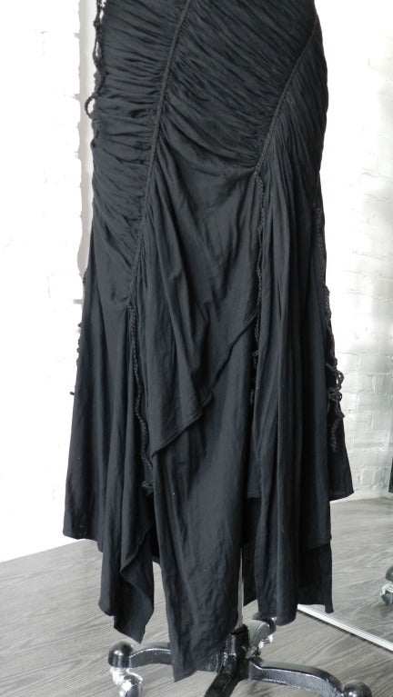 Issey Miyake Black Ruched Dress with Jute Fringe 3