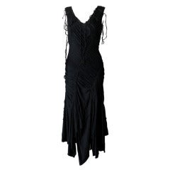Issey Miyake Black Ruched Dress with Jute Fringe