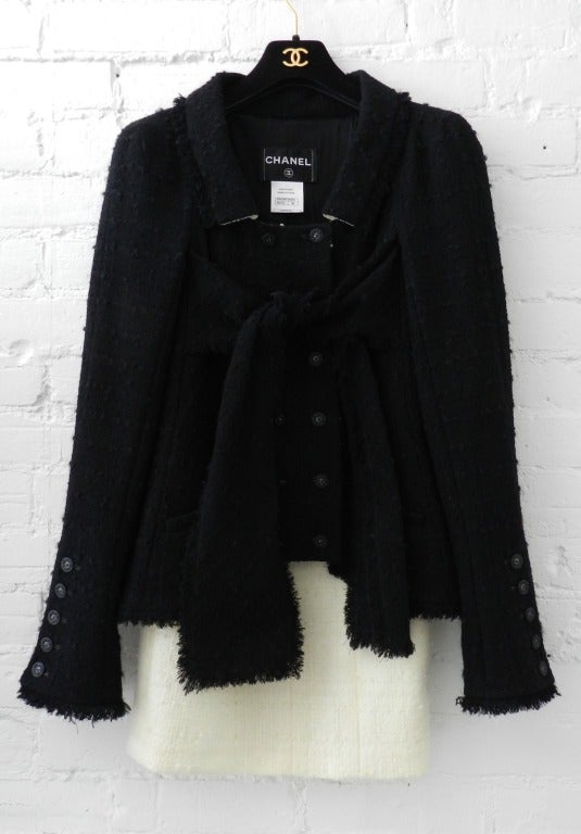 Chanel Black & Ivory Tweed Skirt Suit