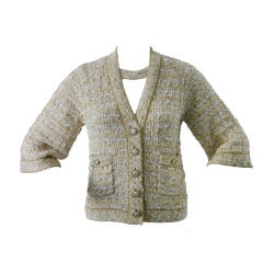 Chanel 07P Gold Knit Cardigan Twin Set