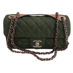 Chanel Darkest Green Flap Bag Purse