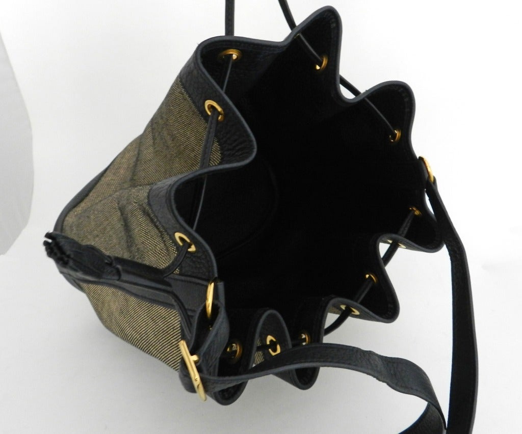 Women's Hermes 1997 Black leather & Toile 'Market' Bucket Bag