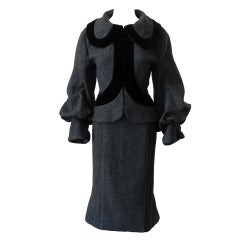 Louis Vuitton 2005 Runway Grey Wool Skirt Suit