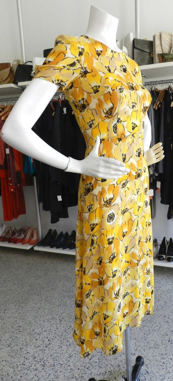 Prada 2000 Yellow Floral Silk Dress