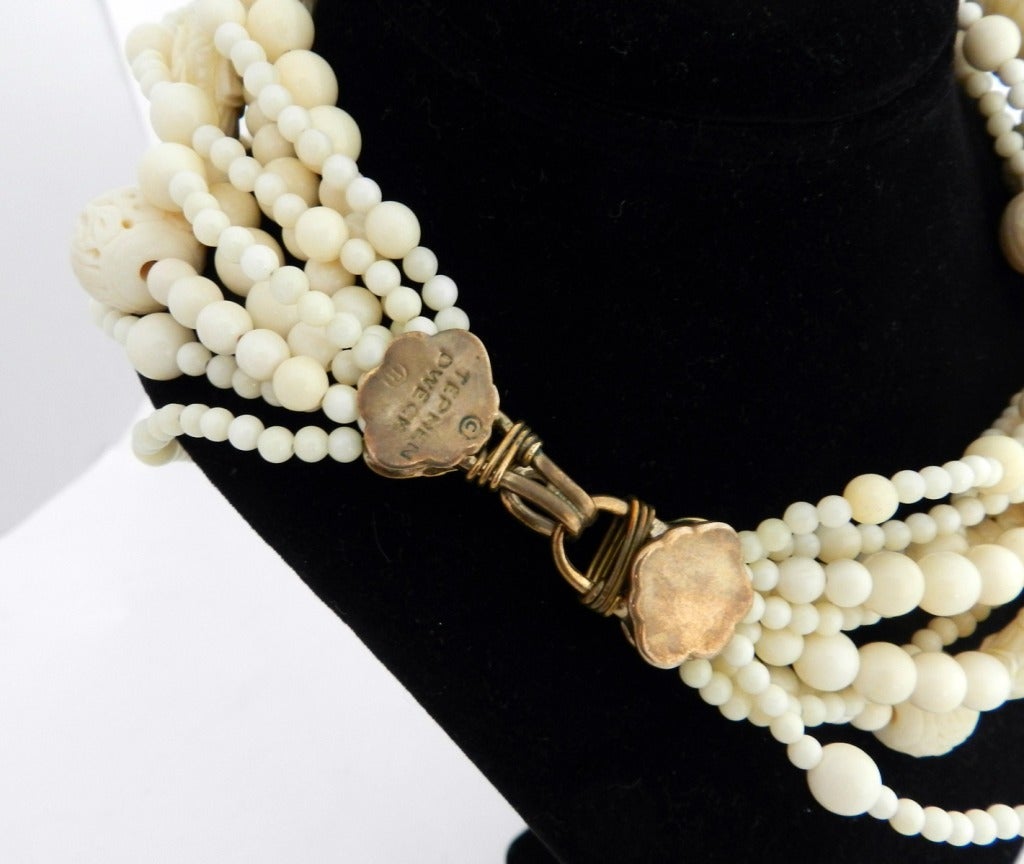Stephen Dweck Carved Bone Multistrand necklace In Excellent Condition In Toronto, ON
