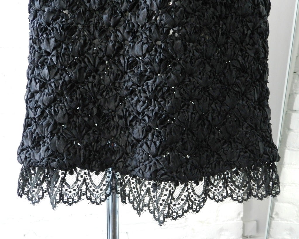Women's Chanel 08P Black Crochet Knit Dress with Lace