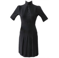 Chanel 06A Black Wool Dress with buttons at neck