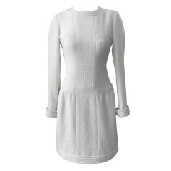 Chanel 12A Runway White Shimmer Long Sleeve Dress