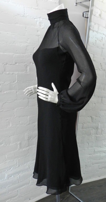 Hermes Fall 2006 Black Silk Dress with Mink Fur Shawl 1