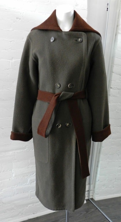 Hermes Brown and Green Wool Coat