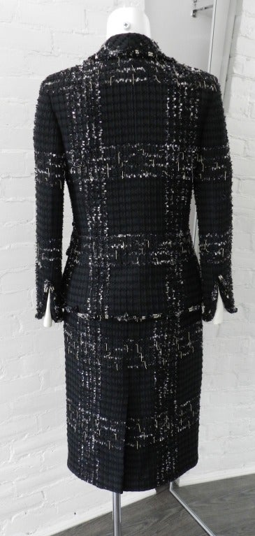 Chanel 08C Black Skirt Suit with Silver Chains & Beads