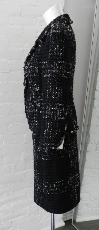 Chanel 08C Black Skirt Suit with Silver Chains & Beads In Excellent Condition In Toronto, ON