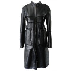 Yves Saint Laurent Black Leather & Shearling Reversible Coat