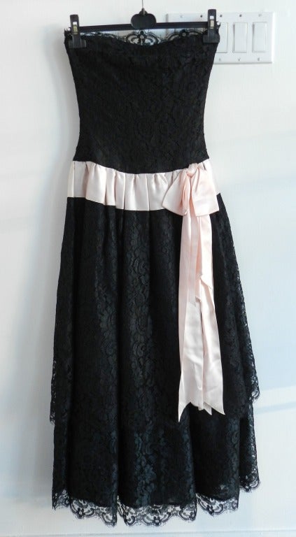 Chanel Vintage Black Lace Strapless Dress at 1stdibs