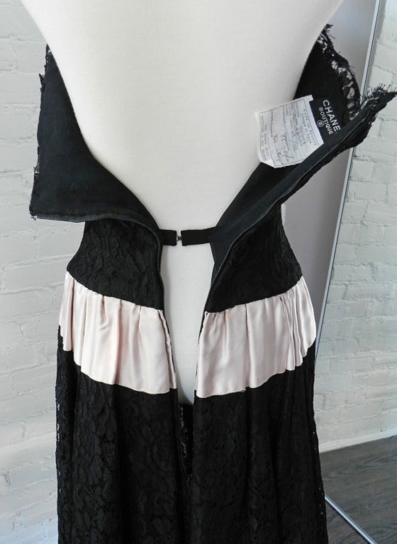 Chanel Vintage Black Lace Strapless Dress 1