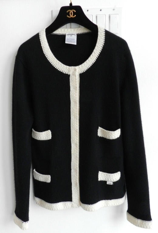 Chanel Classic Black Cashmere Cardigan Sweater at 1stDibs | chanel