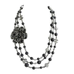 Chanel 12C Black Rhinestone & Glass Camelia Necklace