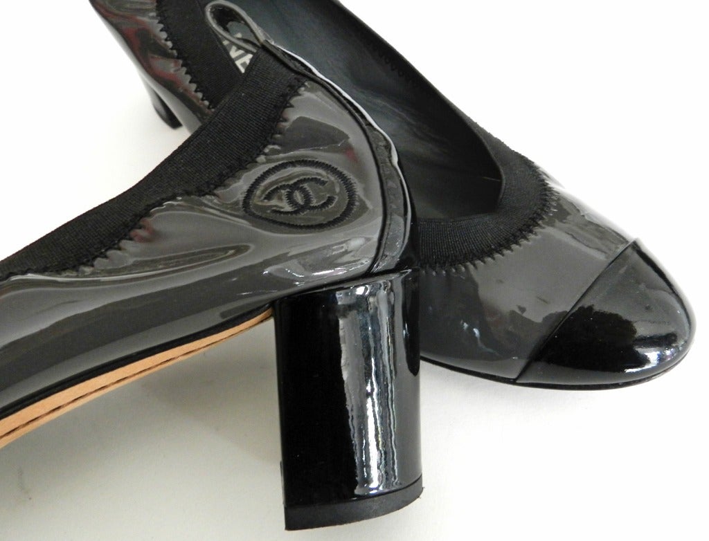 Chanel Grey Patent Chunky Heel Shoes at 1stdibs