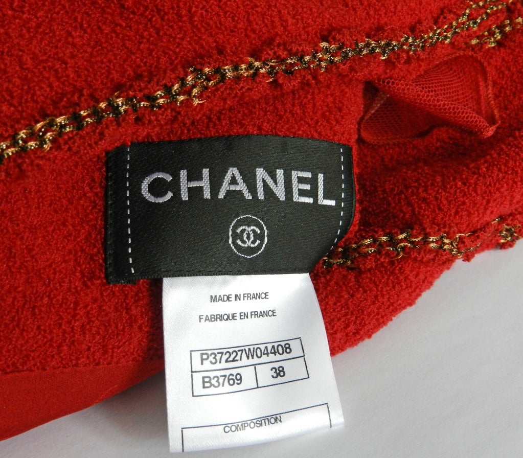 Chanel 10C Red Runway Gown with Gold Trim 2