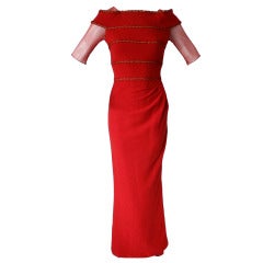 Chanel 10C Red Runway Gown with Gold Trim Chanel 10C Red Runway Gown with Gold Trim