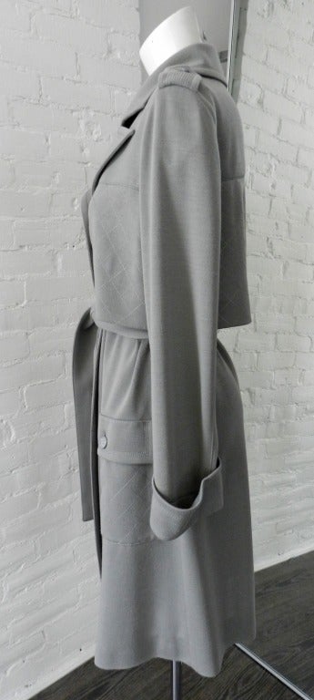 Chanel Grey Wool Jersey Trench Coat / Jacket In Excellent Condition In Toronto, ON