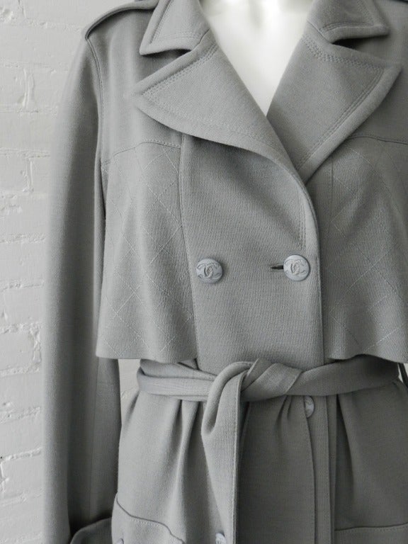 Women's Chanel Grey Wool Jersey Trench Coat / Jacket