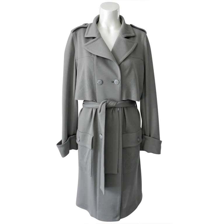 Chanel Grey Wool Jersey Trench Coat / Jacket at 1stDibs