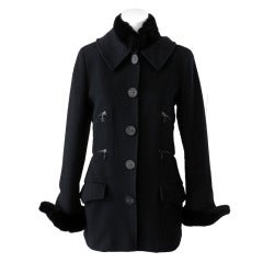 Chanel 02A Cashmere Coat with Removable Rabbit Trim - size 42