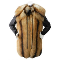 Used J. Mendel Red Fox Fur Vest / Coat with Leather Sleeves