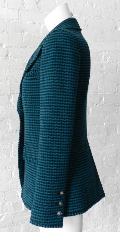 Chanel 08A Teal Houndstooth Jacket In Excellent Condition In Toronto, ON