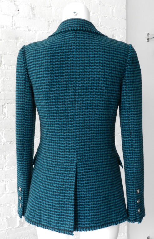 Women's Chanel 08A Teal Houndstooth Jacket