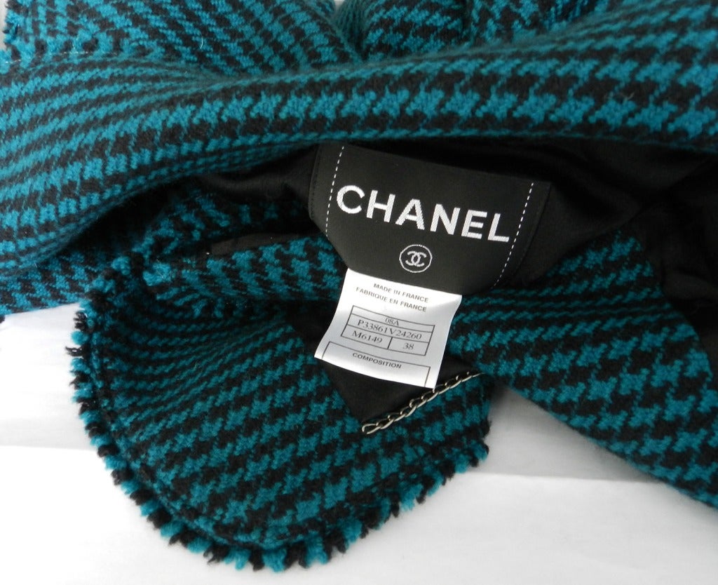 Chanel 08A Teal Houndstooth Jacket 1