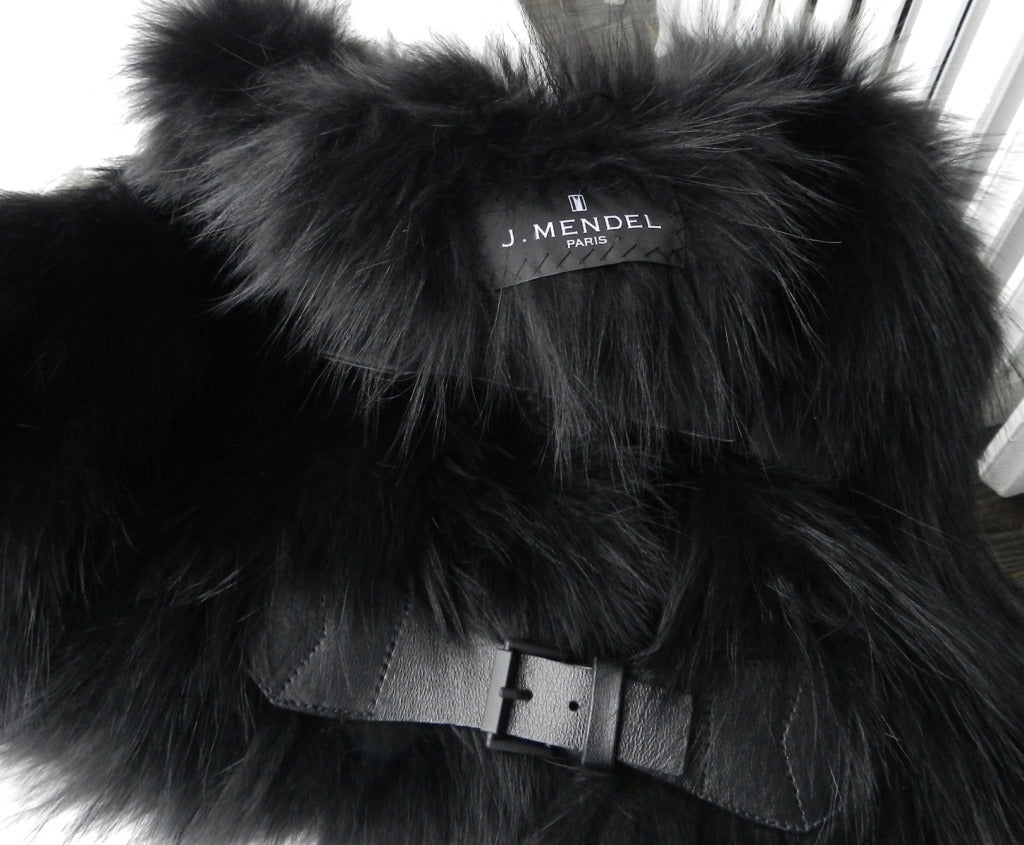 J. Mendel Black Fur Cape Jacket with Leather Buckles at 1stdibs