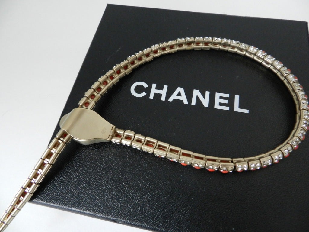 Chanel 08C Coral and Matte Gold Snake Necklace / Bracelet In Excellent Condition In Toronto, ON