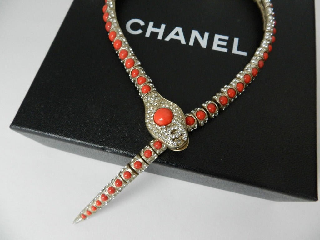 Women's Chanel 08C Coral and Matte Gold Snake Necklace / Bracelet