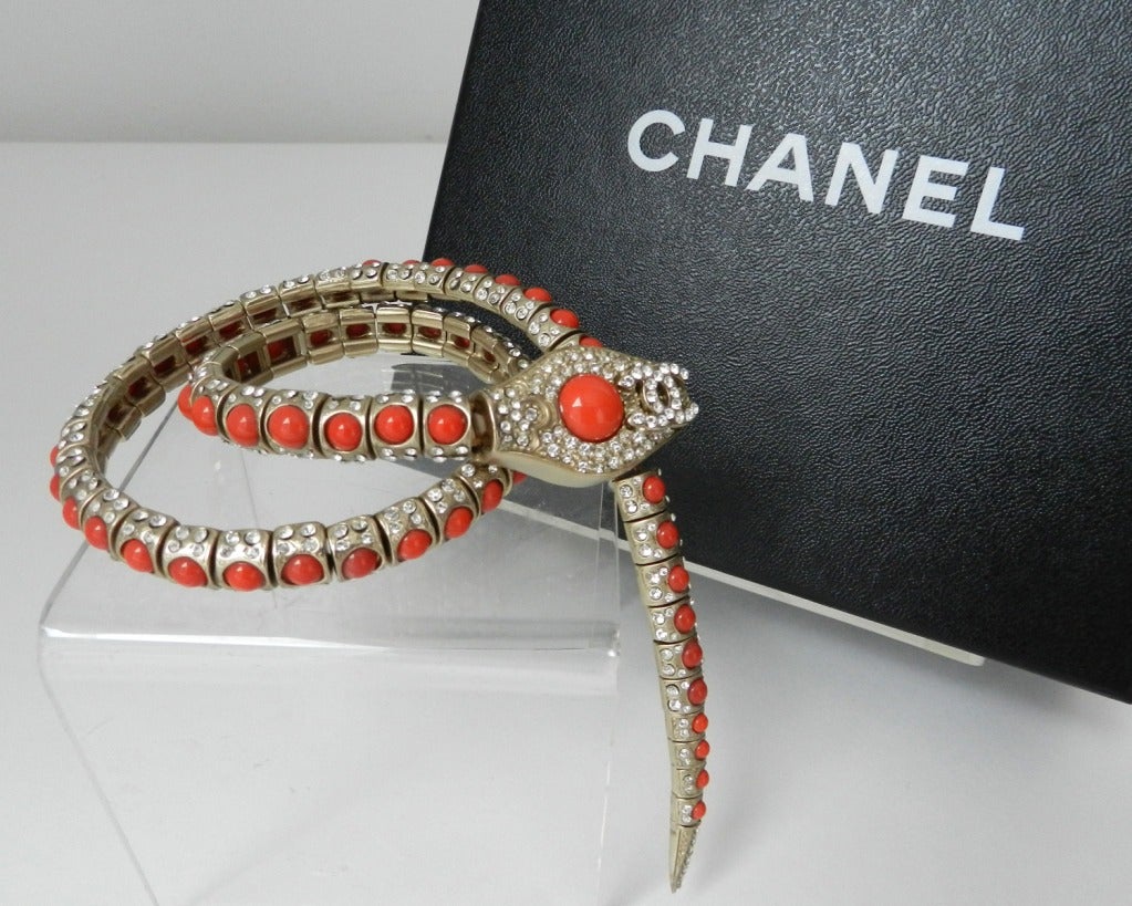 Chanel 08C Coral and Matte Gold Snake Necklace / Bracelet 2