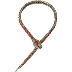 Chanel 08C Coral and Matte Gold Snake Necklace / Bracelet