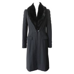 Chanel 06A Black Long Coat with Fur Collar