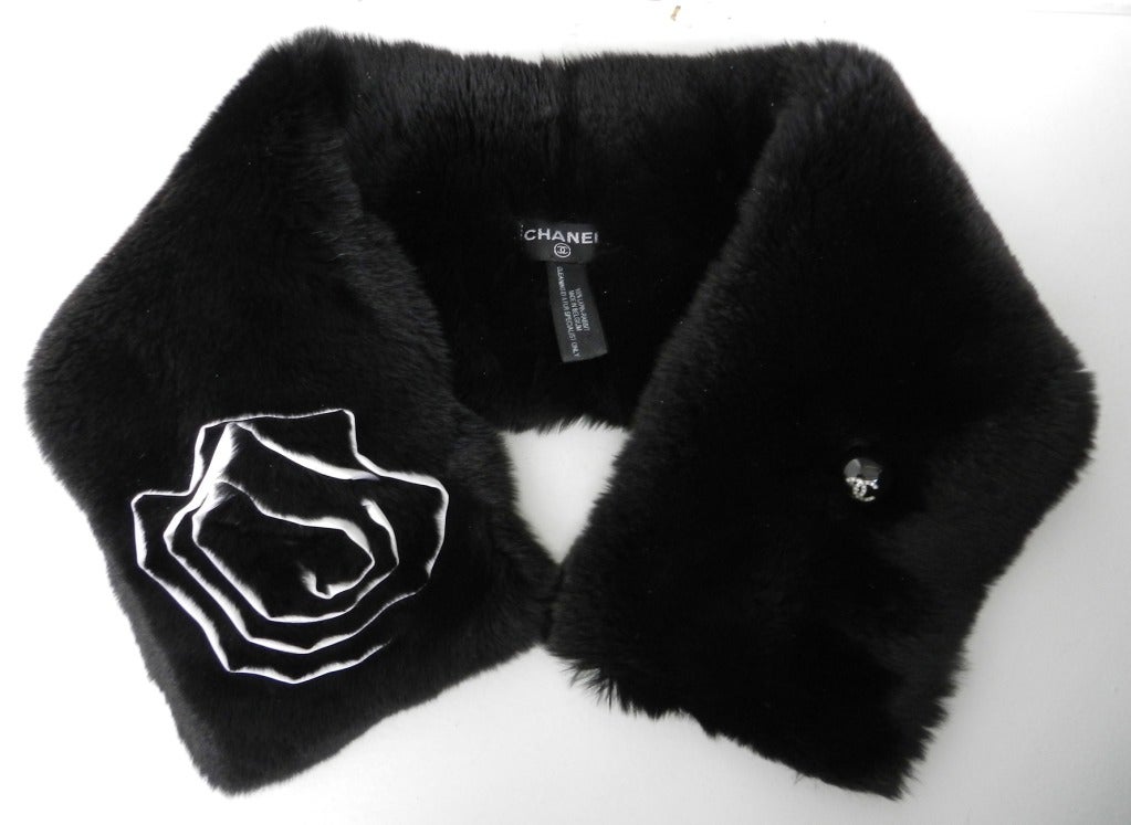 Chanel Rabbit Fur Collar / Muffler with Camelia Flower