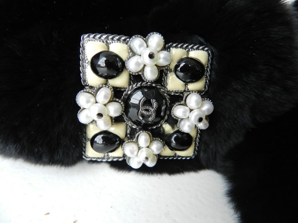Chanel Rabbit Fur Collar / Muffler with Enamel Accent
