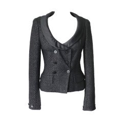 Chanel 05P Black Jacket with Silk Satin Collar / Cuffs