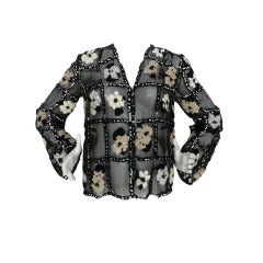 Chanel Sheer Black Jacket with Felt Flowers & Sequins