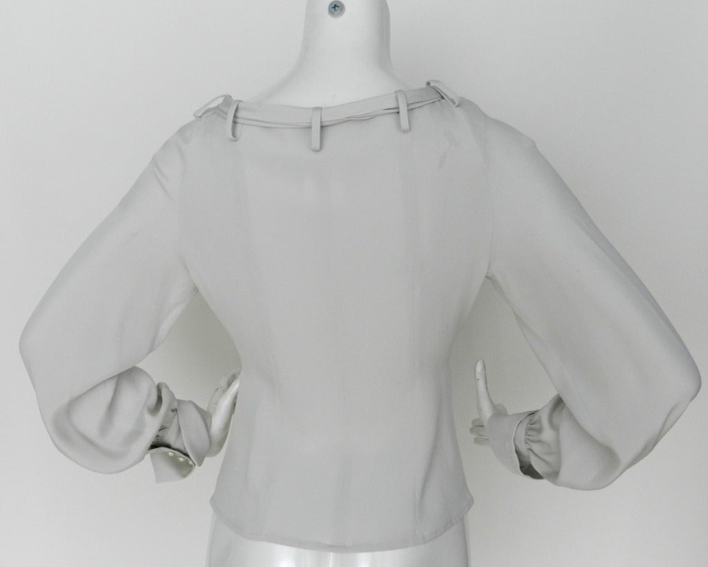 Women's Chanel Dove Grey Silk Blouse with Pearl Buttons